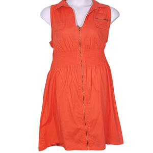 3-FOR-$30 J Gee Sz 3X Safari Shirt Dress Zip Front Smocked Sleeveless Orange